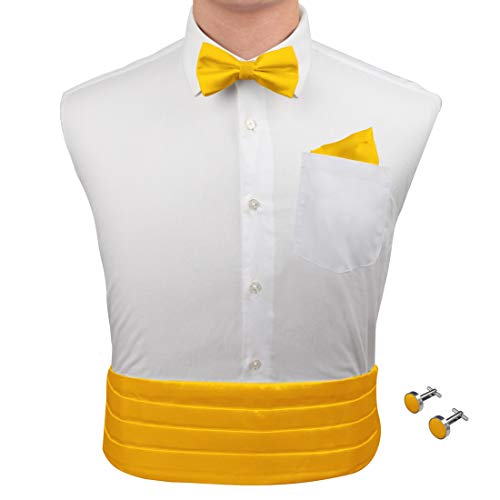 Yellow Silk pre-tied Bow Ties For Men Handkerchiefs Cufflinks and cummerbund Set With Gift Box CM1020 Yellow