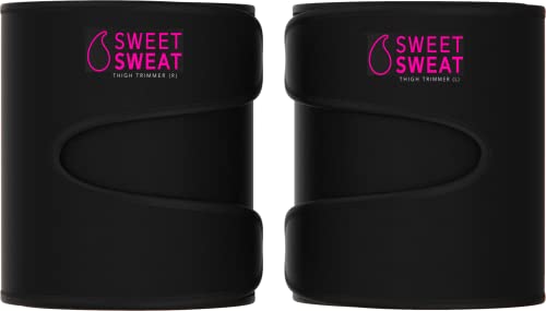 Sweet Sweat Thigh Trimmers for Men & Women ~ Increases Heat & Sweat to the Thighs ~ Includes Mesh Carrying Bag (Pink Logo, Medium)