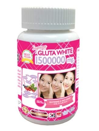 Supreme GLUTA WHITE 1500000 Mg. Whitening & Anti Aging Reduce freckles Whitening Skin Fast action 30Tablets.