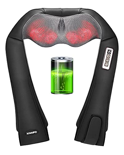 Naipo Cordless & Rechargeable Shiatsu Back Neck and Shoulder Massager with Heat 3D Deep Kneading Massage for Neck, Back, Shoulder, Foot and Legs