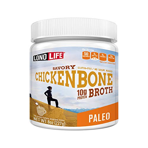 LonoLife Chicken Bone Broth Powder, 10g Protein, Paleo and Keto Friendly, Gluten-free, 8-Ounce Bulk Container, 15 Servings (Equal to 120 ounces of broth)