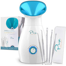 Load image into Gallery viewer, NanoSteamer Large 3-in-1 Nano Ionic Facial Steamer with Precise Temp Control - 30 Min Steam Time - Humidifier - Unclogs Pores - Blackheads - Spa Quality - Bonus 5 Piece Stainless Steel Skin Kit
