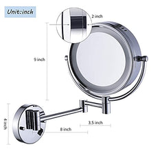 Load image into Gallery viewer, Cavoli Wall Mounted Makeup Mirror with LED Lighted 10x Magnification,has 3 Colors Lights Modes,8.5 Inches,Bathroom and Hotel, Chrome Finish,Made of Brass
