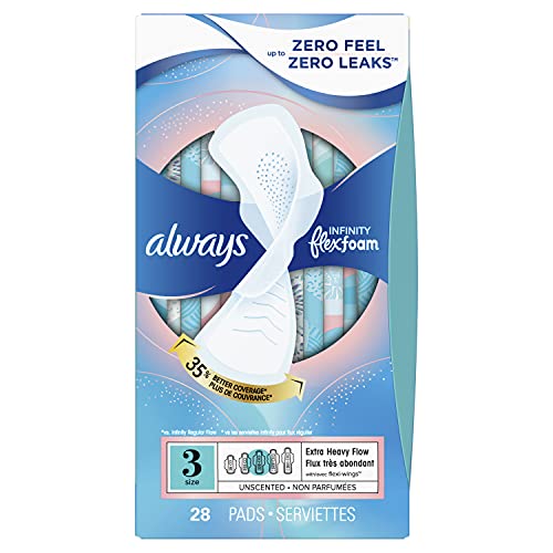Always Infinity FlexFoam Pads for Women, Size 3, Extra Heavy Absorbency, Unscented, 28 Count