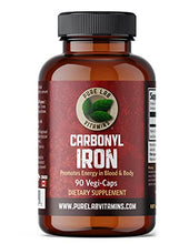 Load image into Gallery viewer, Pure Lab Vitamins Carbonyl Iron Supplement- 90 Vegetarian Caps - Unique Formulation of Metallic Iron with Ascorbic Acid, Superior Bioavailability - Non Constipating, Supports Red Blood Cell Formation
