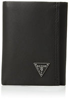 Guess Men's Leather Trifold Wallet, Black Plaque, One Size