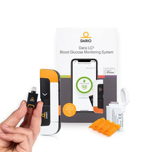 Load image into Gallery viewer, DARIO Blood Glucose Monitor Kit Test Your Blood Sugar Levels and Estimate A1c After 3m. Kit Includes: Glucose-Meter with 25 Strips,10 Sterile lancets (iPhone Lightning)
