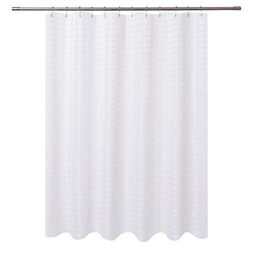 Barossa Design Fabric Shower Curtain White Hotel Grade, Water Repellent, Machine Washable, 71 x 72 inches Brick Geometric Dobby Pattern for Bathroom