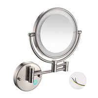 NMRCP Wall Mounted Magnifying Shaving Mirror, 8 Inch, with 7X Magnification, LED Wall Mount Makeup Mirror, Shaving in Bedroom Or Bathroom, Hardwired Connection, Round Shape,Nickel Brushed,10X