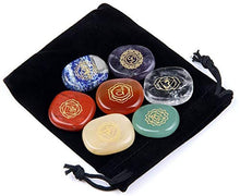 Load image into Gallery viewer, 7 Chakra Disc Set with Gem Stone Original Sanskrit Symbols Natural Healing Stones for Crystal Therapy Meditation,Reiki Balancing Worry Stones, Relaxation, Decorative Gemstone
