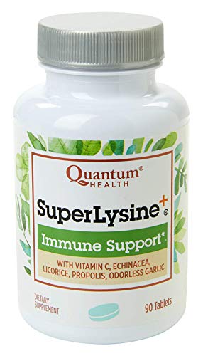 Quantum Health Super Lysine+ / Advanced Formula Lysine+ Immune Support with Vitamin C, Echinacea, Licorice, Propolis, Odorless Garlic (90 Tablets)