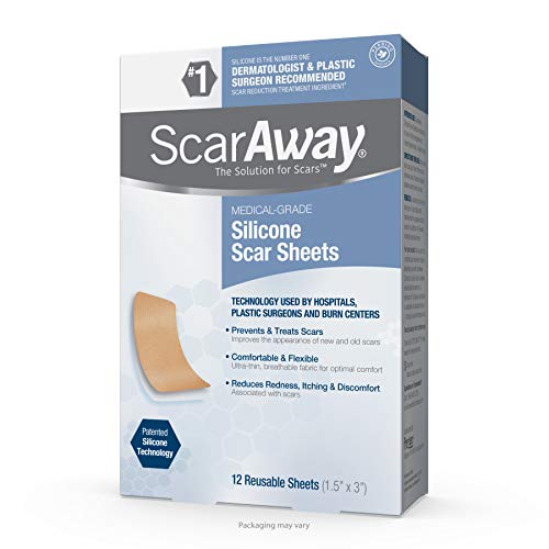 ScarAway Advanced Skincare Silicone Scar Sheets, Silicone Scar Sheets for Body Scar, Surgical Scar, Burn Scar, Acne Scar and Keloid Scar Treatment, 12 Reusable Sheets