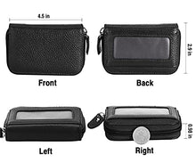 Load image into Gallery viewer, MaxGear Leather Credit Card Holder Credit Card Wallet with Zipper Genuine Leather Credit Card Protector RFID Small Zip Around Wallet Black
