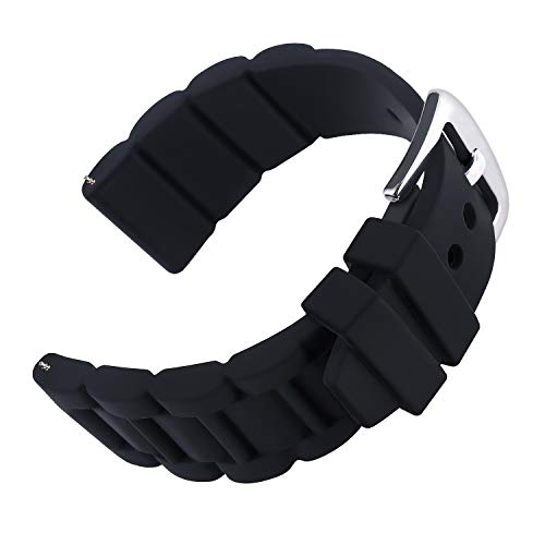 24mm Black Silicone Rubber Watch Strap Band Stainless Steel Buckle for Fossil Watch