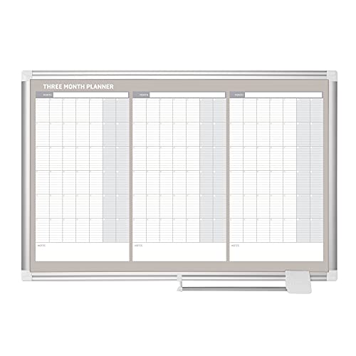MasterVision Magnetic Dry Erase Quarterly 3 Month White Board Planner, Wall Mounting, Sliding Marker Tray, 24