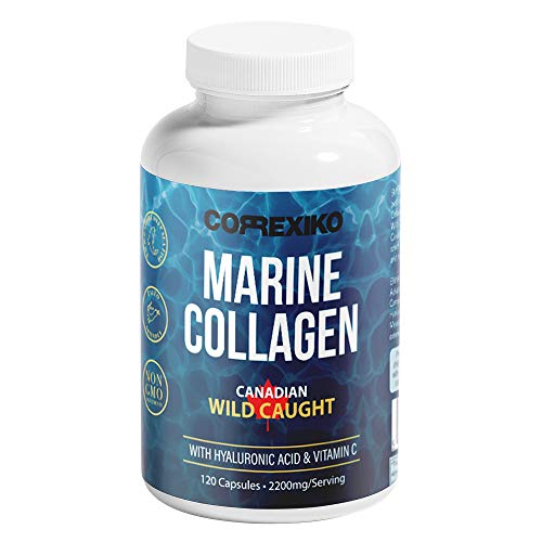 Marine Collagen Supplements by Correxiko | More Collagen with Less Capsules | with Hyaluronic Acid, Vitamin C & Minerals for Skin, Hair, Nails and Joints | Made from Canadian Wild-Caught Fish