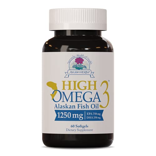 Ayush Herbs High Omega-3 Herbal Supplement for Brain, Heart, and Joint Health, Omega-3 Alaskan Fish Oil Supplements for Men and Women, 60 Softgels