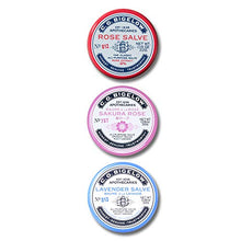 Load image into Gallery viewer, C.O. Bigelow All Purpose Salves, Variety Pack of 3 Lip Balm Tins for Chapped Lips &amp; Dry Skin - Classic Rose, Lavender &amp; Sakura Rose Moisturizing Lip and Skin Salves, 0.8 oz each
