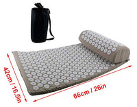 Acupressure Mat and Pillow Set Yoga Back and Neck Pain Relief Relieves Stress, Back, Neck, and Sciatic Pain with a Vinyl Carry Bag for Storage and Travel (Gray)