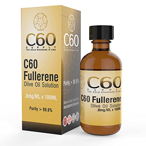 C60 Supply: C60 Fullerene 99.9% Purity - Ultra Pure Vacuum Dried Buckminsterfullerene Solution with Extra Virgin Olive Oil - 100 ml - Skin and Nerve Health Support - Amber Glass Lab-Grade Bottle