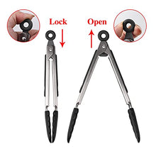 Load image into Gallery viewer, Hot Target Set of 3: 7, 9, 12 inches, Black Color, Heavy Duty, Non-Stick, Stainless Steel Silicone BBQ and Kitchen Tongs. Heat resistant up to 600F (3 COLORS AVAILABLE)
