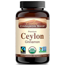 Load image into Gallery viewer, Organic Ceylon Cinnamon (100% Certified) Supplement, 180 Capsules, 3 month supply
