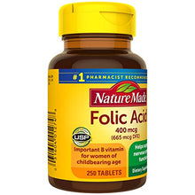 Load image into Gallery viewer, Nature Made Folic Acid 400 mcg (665 mcg DFE) Tablets, 250 Count (Pack of 3)
