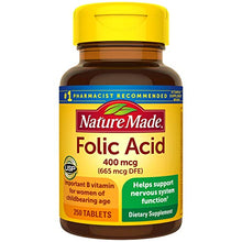 Load image into Gallery viewer, Nature Made Folic Acid 400 mcg (665 mcg DFE) Tablets, 250 Count (Pack of 3)
