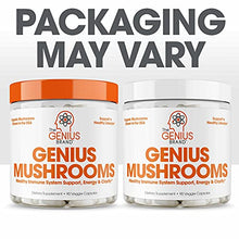 Load image into Gallery viewer, Genius Mushroom  Lions Mane, Cordyceps and Reishi  Immune System Booster &amp; Nootropic Brain Supplement  Wellness Formula for Natural Energy, Stress Relief, Memory &amp; Liver Support, 90 Veggie Pills
