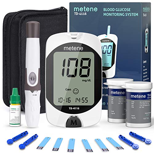 Metene TD-4116 Blood Glucose Monitor Kit, 100 Glucometer Strips, 100 Lancets, 1 Blood Sugar Monitor, 1 Lancing Device, Blood Sugar Test Kit, No Coding