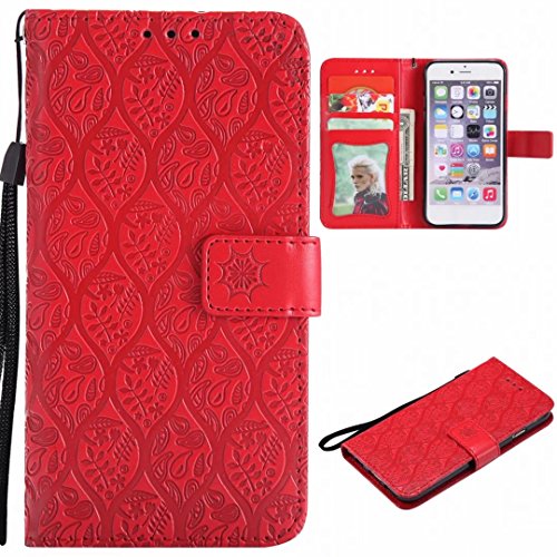 Yiizy Case Cover for Samsung Galaxy J7 (2016) / J710F Case, Rattan Fancy Design Premium Leather Flip Cover Wallet Bumper Slim Lightweight Protective Shell Pouch with Media Kickstand Card Slots (Red)