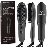 Aberlite Pocket - Compact Beard Straightener for Men - Ionic & Anti-scald Technology - Beard Straightening Heat Brush Comb Ionic - For Home and Travel