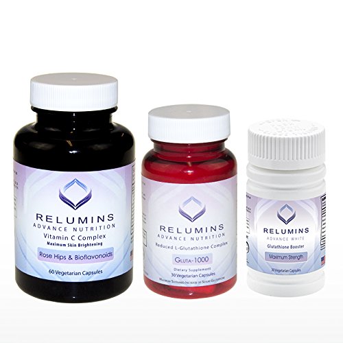 Relumins Advance Nutrition Gluta 1000, Vitamin C MAX & Booster Capsules - 3 Piece ULTIMATE WHITENING SET - NEW AND IMPROVED NOW WITH ROSE HIPS