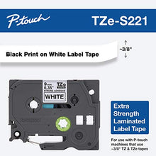 Load image into Gallery viewer, Brother Genuine P-Touch TZE-221 Tape, Extra Strength 9mm, 0.35&quot;, Laminated Black on White Water-Resistant, Single-Pack
