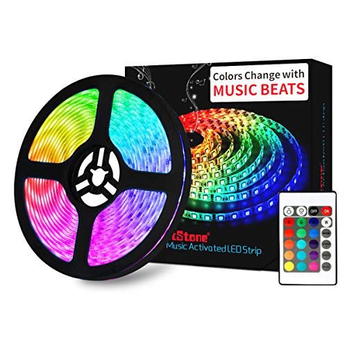 LED Strip Lights Music - DotStone RGB LED Light Strip Kit 16.4ft SMD 5050 Tape Lights, Color Changing Rope Lights with Remote for Bedroom Home Kitchen TV Party Desk Room