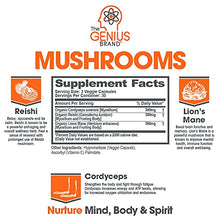 Load image into Gallery viewer, Genius Mushroom  Lions Mane, Cordyceps and Reishi  Immune System Booster &amp; Nootropic Brain Supplement  Wellness Formula for Natural Energy, Stress Relief, Memory &amp; Liver Support, 90 Veggie Pills
