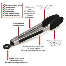 Load image into Gallery viewer, Hot Target Set of 3: 7, 9, 12 inches, Black Color, Heavy Duty, Non-Stick, Stainless Steel Silicone BBQ and Kitchen Tongs. Heat resistant up to 600F (3 COLORS AVAILABLE)
