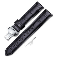 Load image into Gallery viewer, iStrap 22mm Calf Leather Padded Replacement Watch Band W/Push Button Deployment Buckle Black 22
