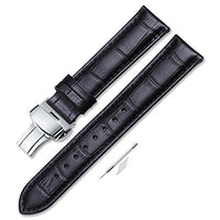 iStrap 22mm Calf Leather Padded Replacement Watch Band W/Push Button Deployment Buckle Black 22