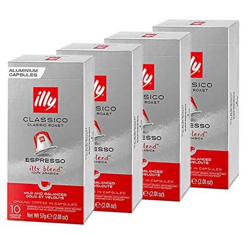 illy Espresso Classico Coffee, Classic Roast (Medium Roast) (40-Count single serve capsules, compatible with Nespresso Original Line System coffee machines)