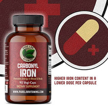 Load image into Gallery viewer, Pure Lab Vitamins Carbonyl Iron Supplement- 90 Vegetarian Caps - Unique Formulation of Metallic Iron with Ascorbic Acid, Superior Bioavailability - Non Constipating, Supports Red Blood Cell Formation
