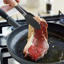 Load image into Gallery viewer, Hot Target Set of 3: 7, 9, 12 inches, Black Color, Heavy Duty, Non-Stick, Stainless Steel Silicone BBQ and Kitchen Tongs. Heat resistant up to 600F (3 COLORS AVAILABLE)
