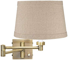 Load image into Gallery viewer, Modern Swing Arm Wall Lamp with Cord Antique Brass Plug-in Light Fixture Dimmable Natural Linen Drum Shade for Bedroom Bedside House Reading Living Room Home Hallway Dining - Barnes and Ivy
