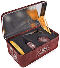 Load image into Gallery viewer, Beard Care Kit for Men- Sandalwood- Ultimate Beard Grooming Kit includes 100% Boar Beard Brush, Wood Beard Comb, Sandalwood Beard Balm, Sandalwood Beard Oil, Beard &amp; Mustache Scissors in a Metal Box
