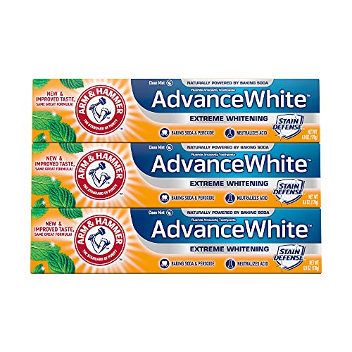ARM & HAMMER Advanced White Extreme Whitening Toothpaste, TRIPLE PACK (Contains Three 6oz Tubes) -Clean Mint - Fluoride Toothpaste
