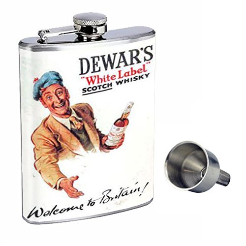 Dewar's Scotch Whisky Vintage Ad Perfection In Style 8oz Stainless Steel Whiskey Flask with Free Funnel D-051