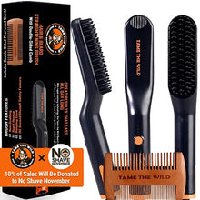 Load image into Gallery viewer, TAME THE WILD Easy Glide Beard Straightener - Fast Anti-Scald Beard Straightening Comb - Ceramic Heated Beard Brush - 3 Temperature settings - Bonus Double Sided Detangle Comb Included - Gift Set
