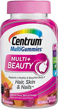 Load image into Gallery viewer, Centrum MultiGummies Multi+Beauty Supports a Healthy and Beautiful Body + Hair Skin and Nails in Natural Cherry Berry and Orange Flavors with Other Natural Flavors (90 Gummies) Pack of 2
