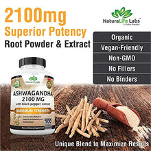 Load image into Gallery viewer, Organic Ashwagandha 2,100 mg - 100 Vegan Capsules Pure Organic Ashwagandha Powder and Root Extract - Stress Relief, Mood Enhancer, Immune &amp; Thyroid Support

