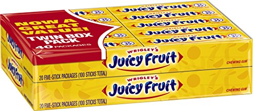 JUICY FRUIT Original Bubble Chewing Gum, 5 Stick (40 Packs)